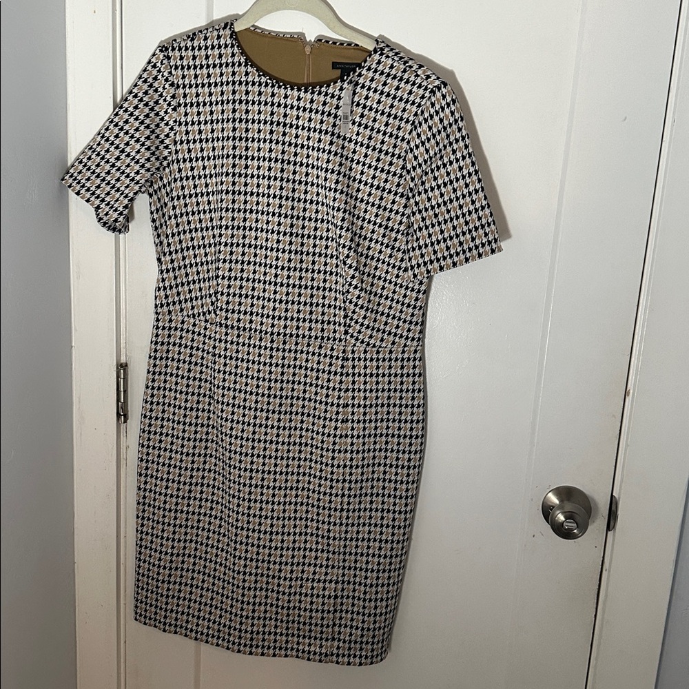 Ann Taylor Black and Tan Houndstooth Dress